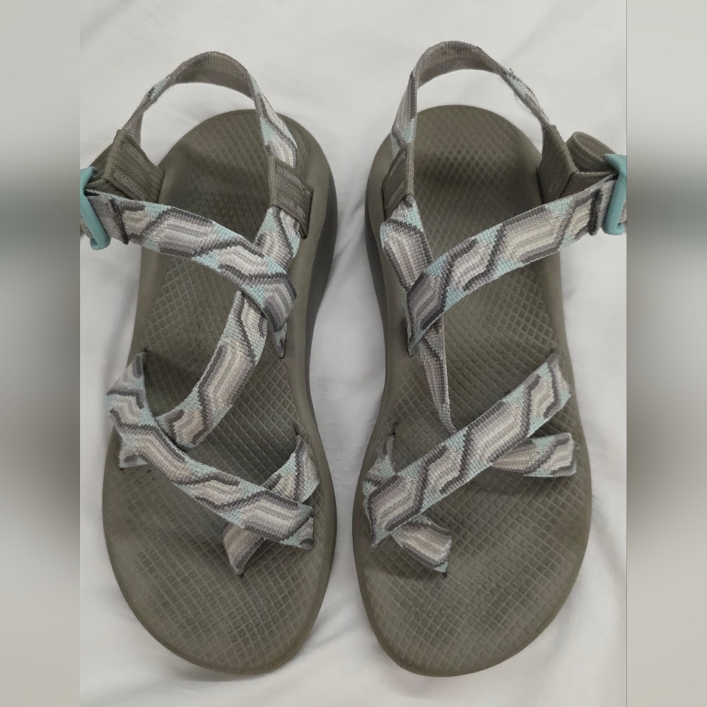 Chaco Z Cloud 2 Z2 Sandals Womens 9 Gray Turquoise Adjustable Hiking Comfort